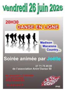 Danse en ligne, animée par Joëlle (Association Anim&rsquo;Danse50),Vendredi 26 juin à 20h30.