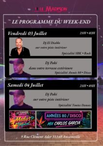 Le programme du week-end au Madison