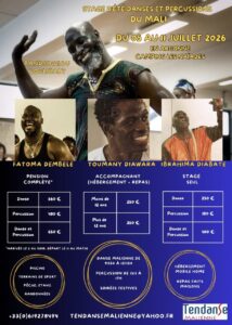 Stage d’été de danses et percussions du MALI en Argonne 08205 Chatel Chéhéry