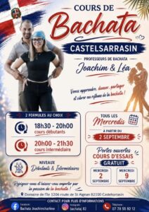COURS DE 𝗕𝗮𝗰𝗵𝗮𝘁𝗮 2026 – 2027 CASTELSARRASIN 📍DÉBUTANT/ INTER 💃COURS D&rsquo;ESSAI OFFERTS🎁