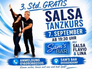 3. Std. GRATIS Salsa Tanzkurs für Anfänger bis Fortgestrittenen im September
