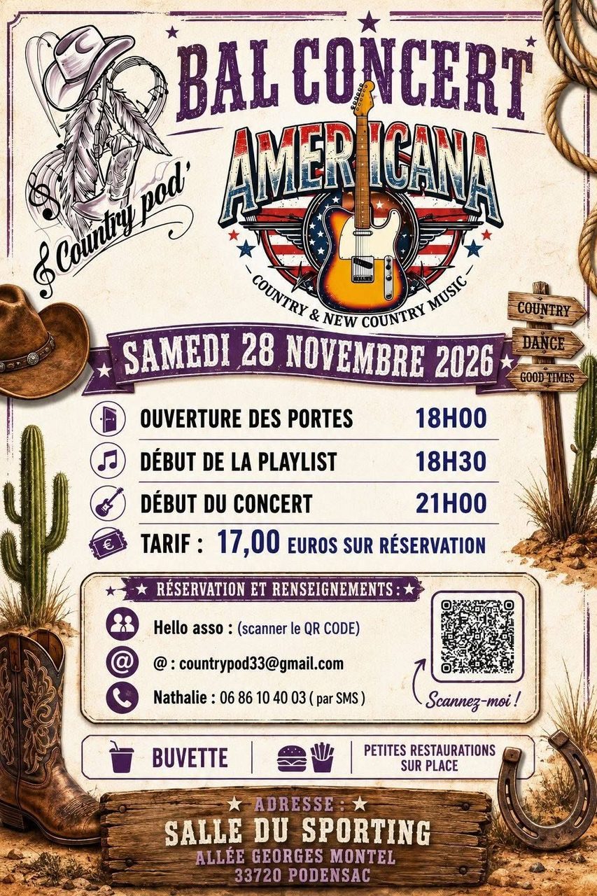 Bal concert avec AMERICANA chez les Countrypod&rsquo; à 33720 Podensac