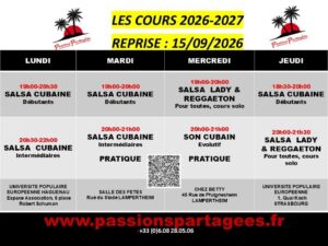 COURS ANNUELS SALSA CUBAINE – SON -LADY STYLE REGGAETON 2026-27