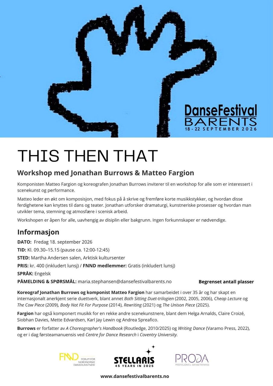 PRODA // DanseFestival Barents – THIS THEN THAT: Workshop med Jonathan Burrows og Matteo Fargion