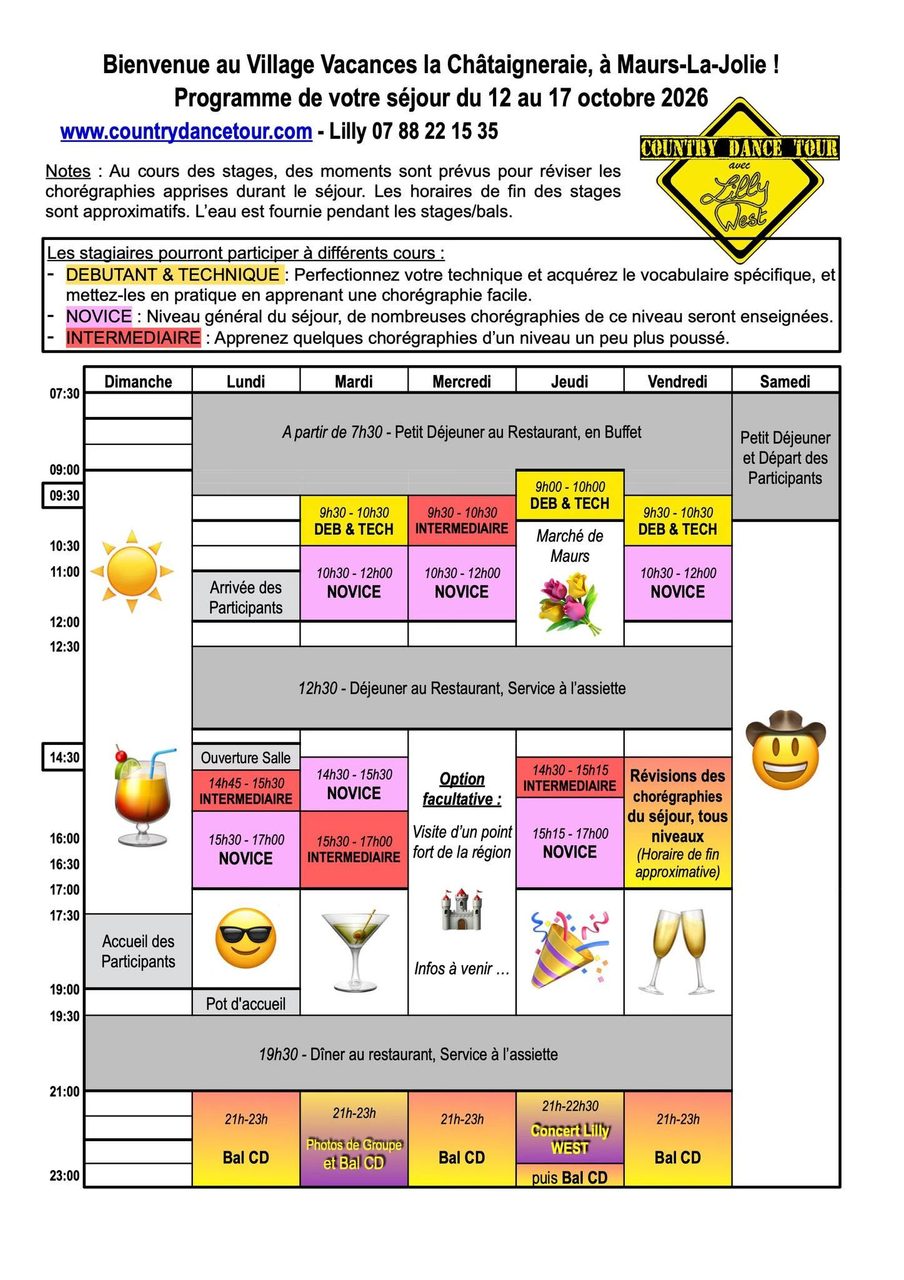 Séjour de danse Country du 12 au 17 octobre 2026 dans le Cantal