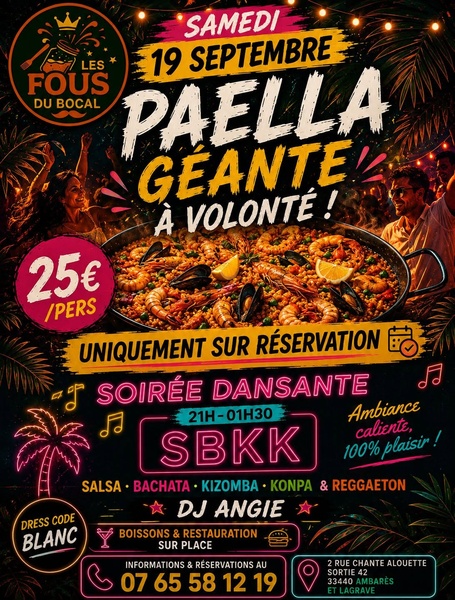 Soirée latino avec paella à volonté et soirée SBK