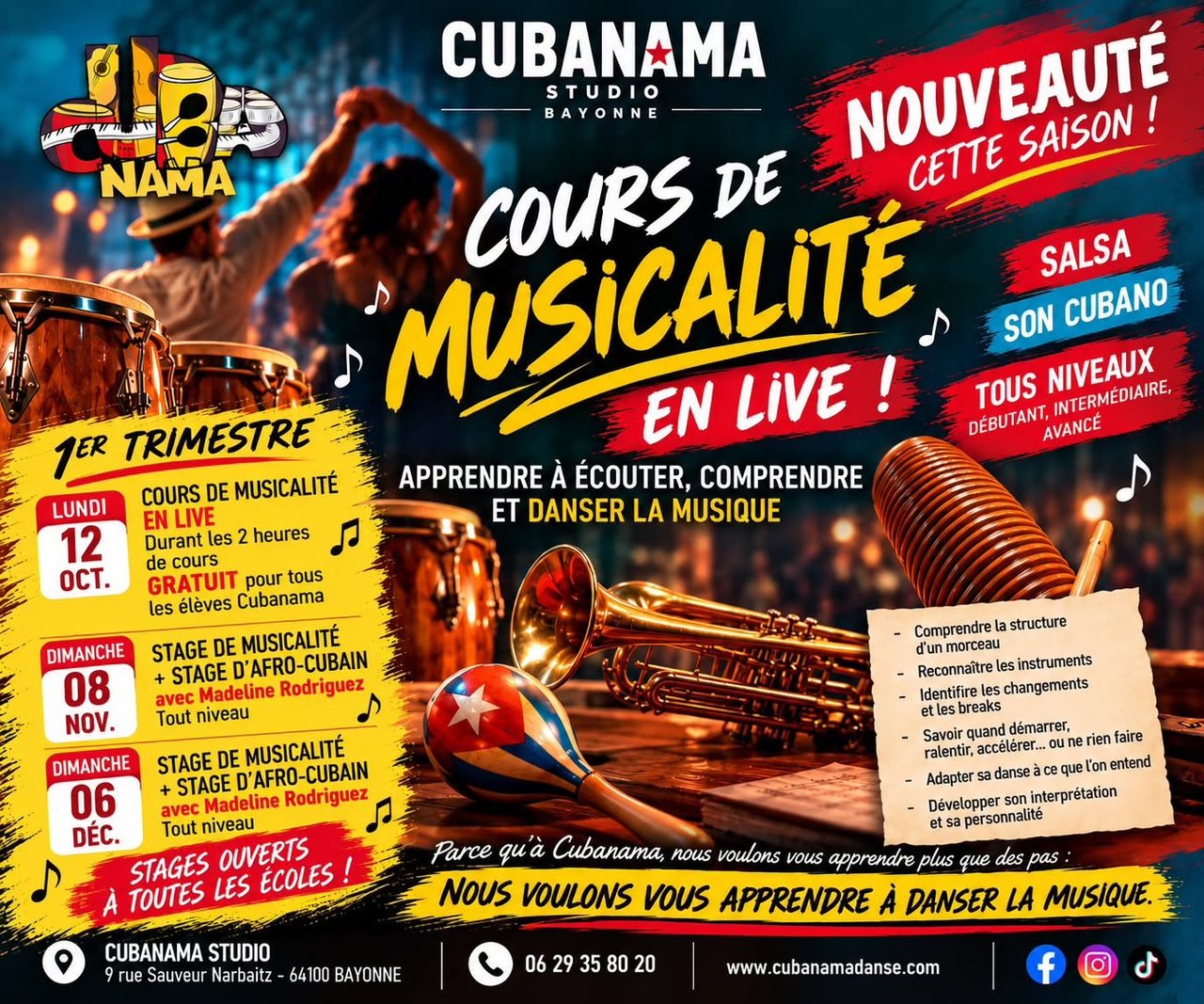 COURS DE MUSICALITÉ EN LIVE+ STAGES D&rsquo;AFRO CUBAIN