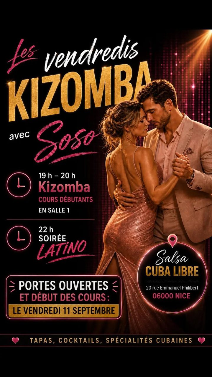 Cours kizomba avec Soso tous les vendredis