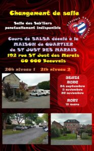COURS SALSA CUBAINE exceptionnellement décalé à la MAISON de QUARTIER de St Just des Marais.