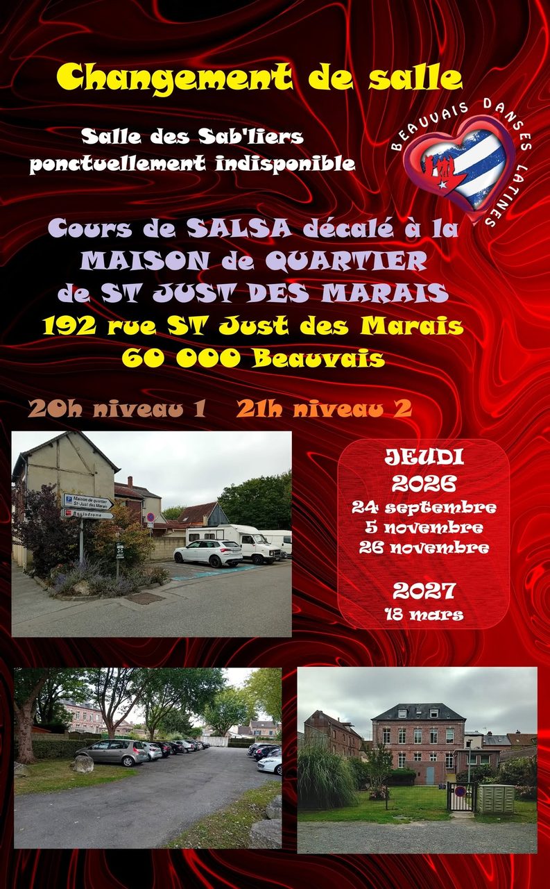 COURS SALSA CUBAINE exceptionnellement décalé à la MAISON de QUARTIER de St Just des Marais.