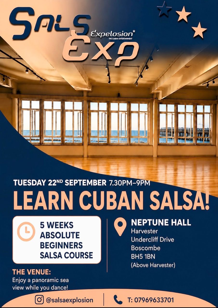 Cuban Salsa Course! 5 Weeks Absolute Beginner, Amazing Hall with Panoramic sea views