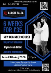 Greenock – Mondays 7:15pm Beginners Salsa Class (6 week block) – August 2026