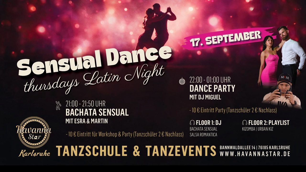 Latinparty mit Bachata Sensual Workshop ⭐️Mit Kizombaraum⭐️