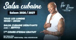Lundi 21 oct. 2026 – cours de Salsa cubaine débutants avec Jeffito de 19h30 à 20h30