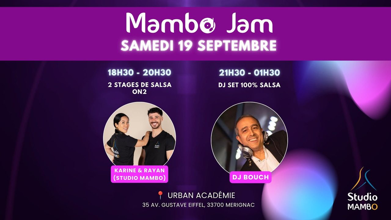 Mambo Jam (Septembre) – 2h de stages salsa porto On2 (Rayan & Karine) + soirée 100% salsa (DJ Bouch)