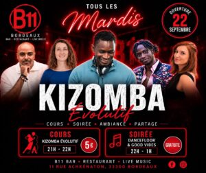 Mardi Kizomba au B11 : Cours et Soirée jusqu’à 1h