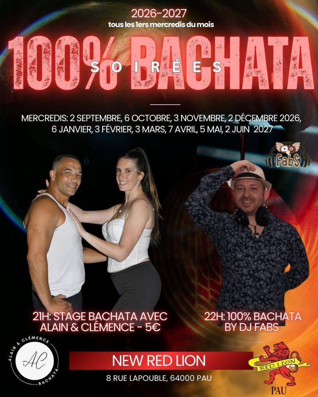 Mensuelle 100% BACHATA Red Lion PAU