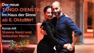 Neue Dienstags-Tangokurse: Tango, Milonga/Vals mit Sheena Nanci & Sebastian, danach Sentidos-Milonga