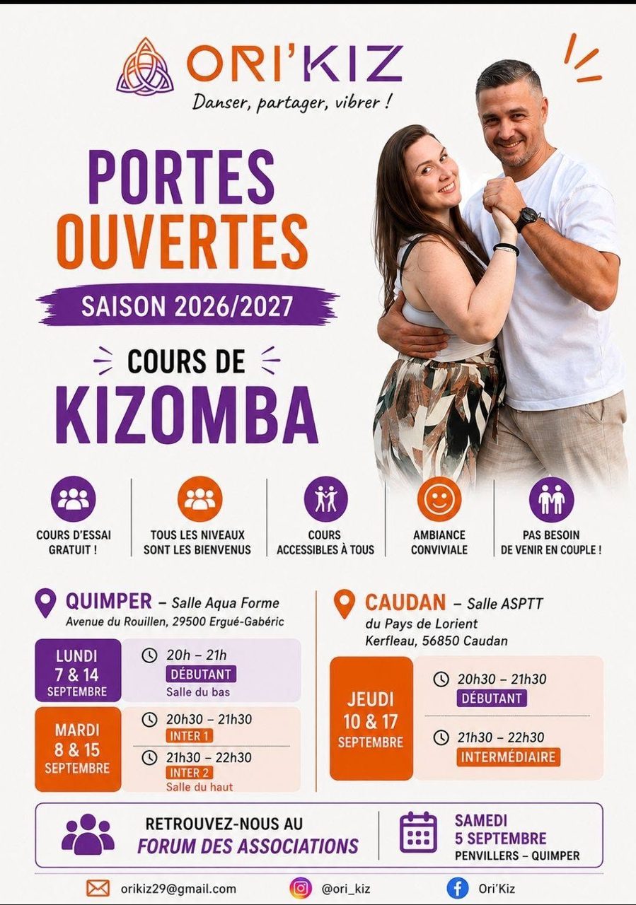 Portes ouvertes Ori&rsquo;Kiz – Cours débutant et inter – Caudan