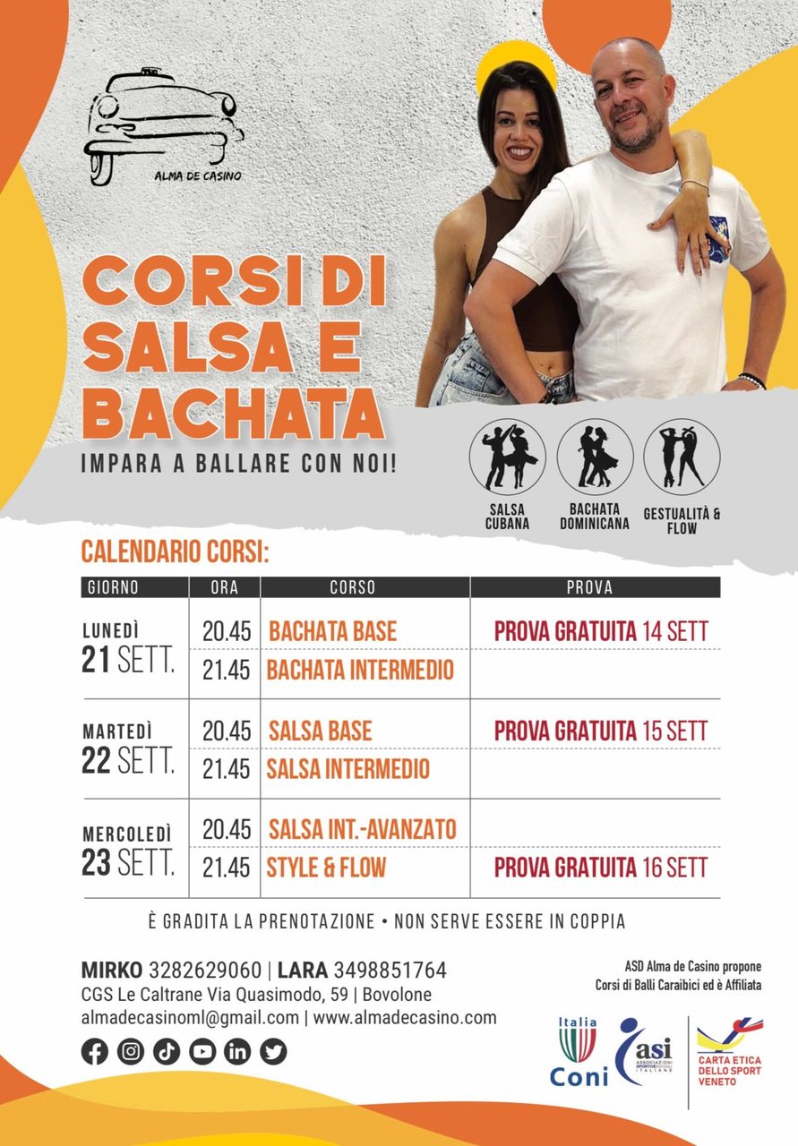 Prove gratuite corsi Salsa e Bachata a Bovolone