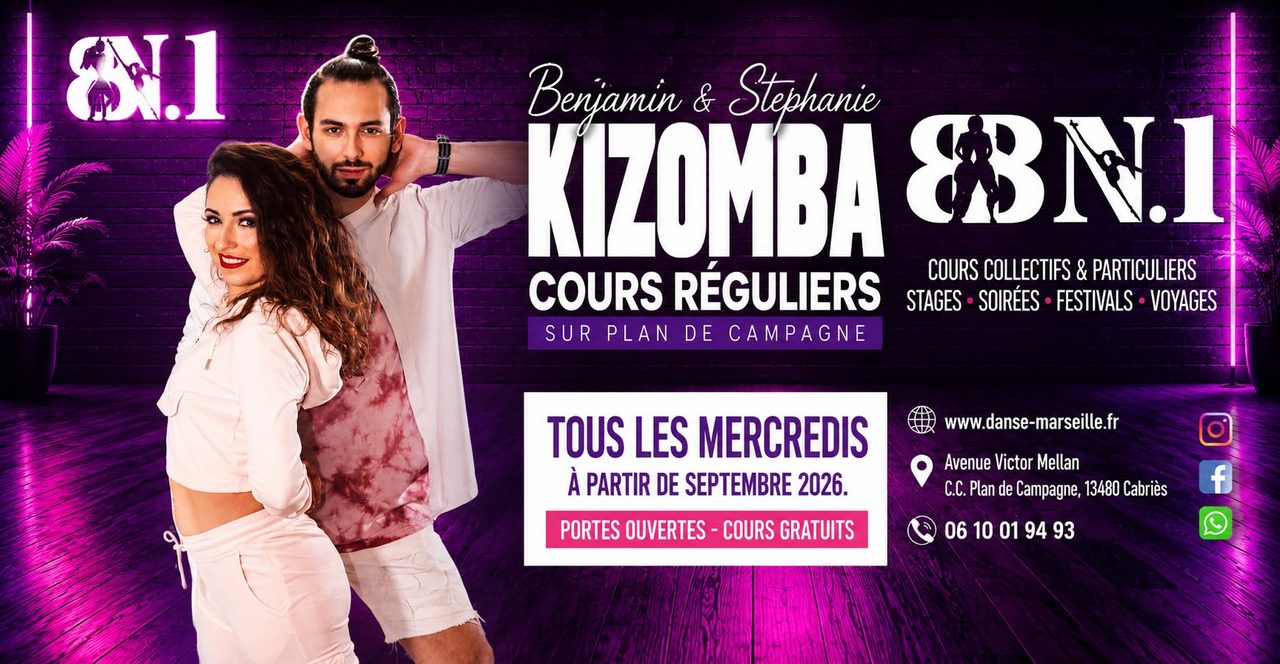 Rentrée 2026-27 x Cours Réguliers de Kizomba avec Benjamin & Stéphanie x Bebop Numéro 1 – BBN1