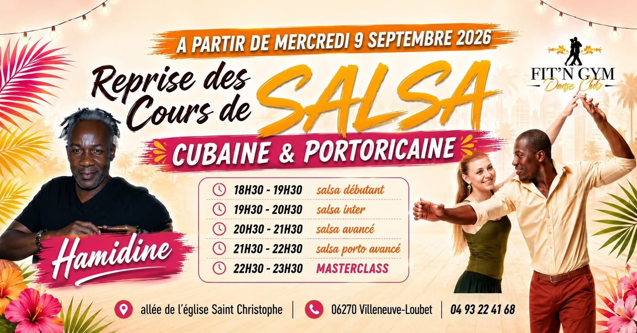 RENTREE SALSA AVEC HAMIDINE SEMAINE DECOUVERTE DU 07 AU 18 SEPTEMBRE 2026