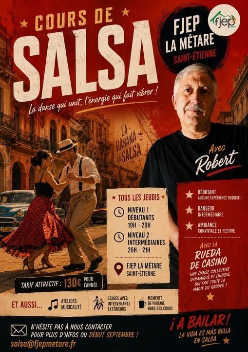Reprise de la salsa au FJEP La Métare – cours d&rsquo;essai – Débutant 19H – 20H ; intermédiaire 20H – 21H