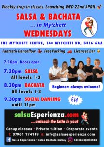 Salsa & Bachata Wednesdays @ The Mytchett Centre, MYTCHETT Classes & social dancing