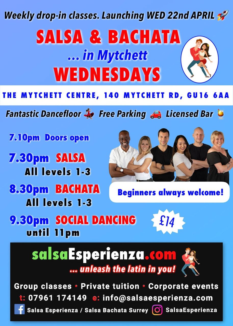 Salsa & Bachata Wednesdays @ The Mytchett Centre, MYTCHETT Classes & social dancing