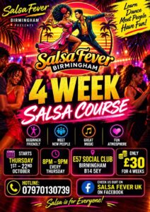SALSA FEVER – Birmingham. 4 WEEK SALSA COURSE. STARTS: OCT 1ST