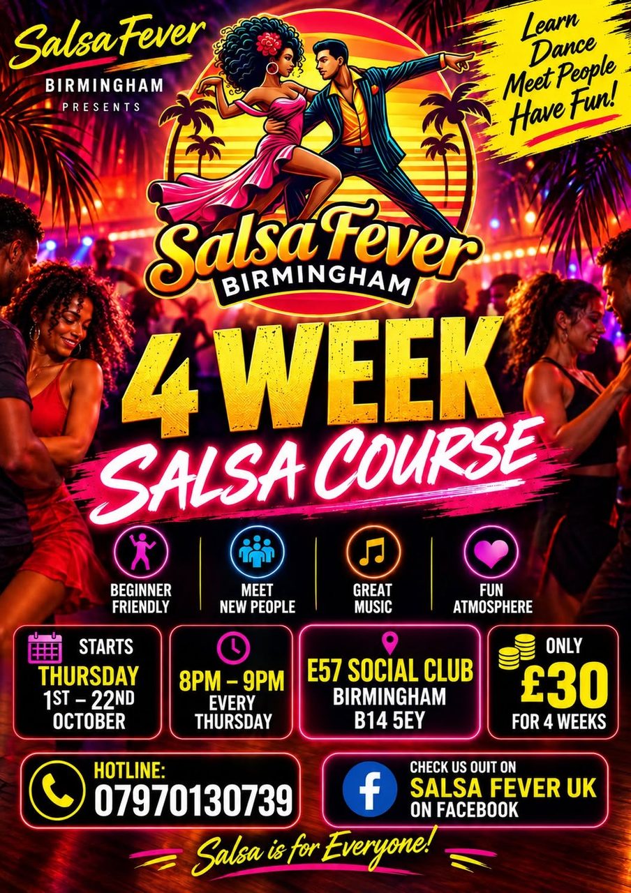 SALSA FEVER – Birmingham. 4 WEEK SALSA COURSE. STARTS: OCT 1ST