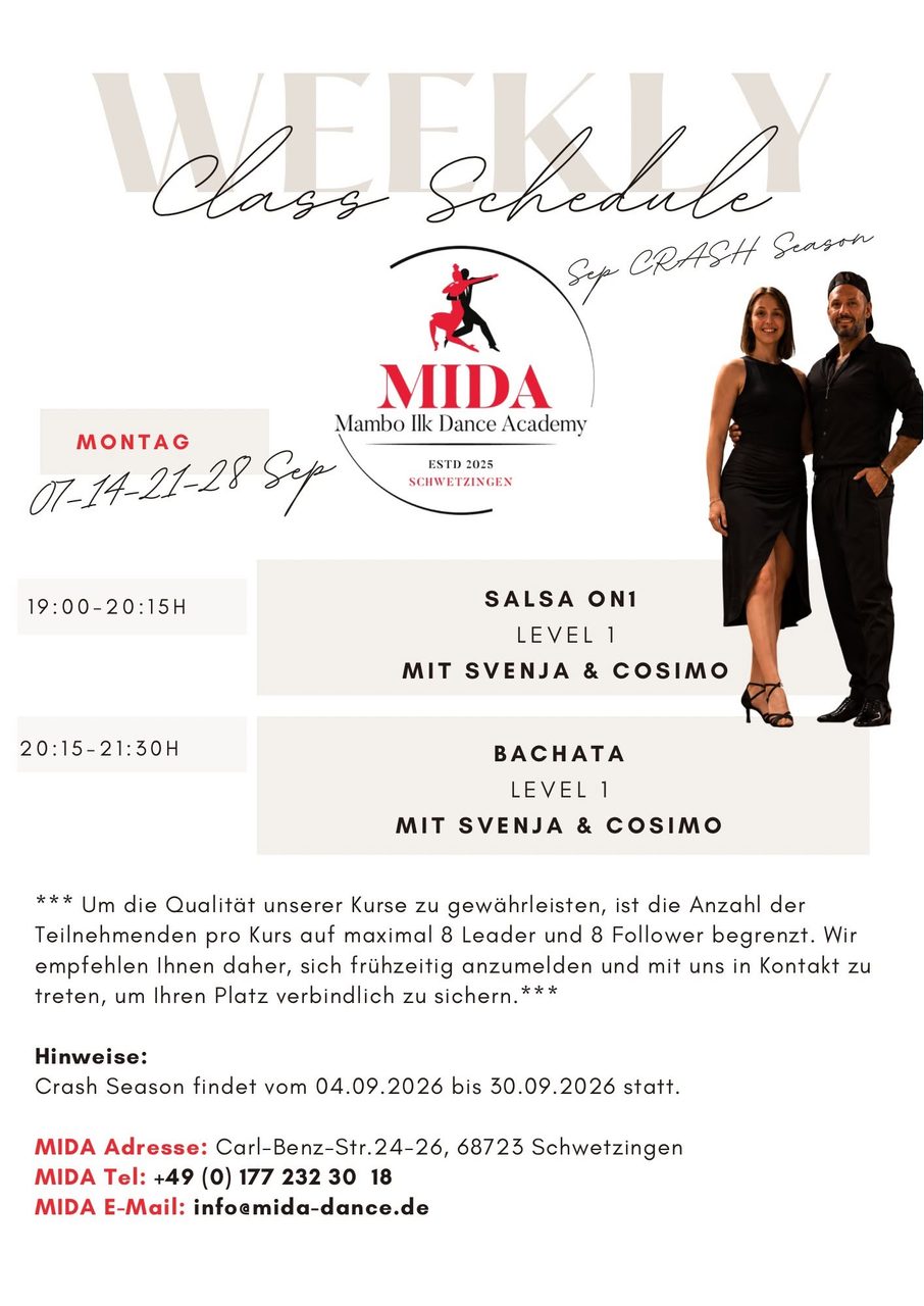Salsa On1 & Bachata Einsteigerkurs @ MIDA by Svenja & Cosimo
