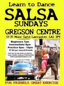 Salsa Sundays – dance class; Beginners 7pm Intermediate 8pm Free-Social 9pm – Lancaster Lancashire