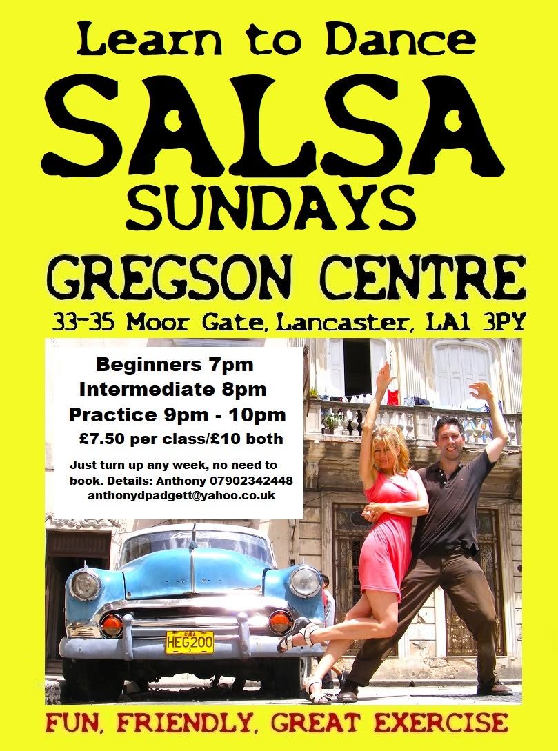 Salsa Sundays – dance class; Beginners 7pm Intermediate 8pm Free-Social 9pm – Lancaster Lancashire