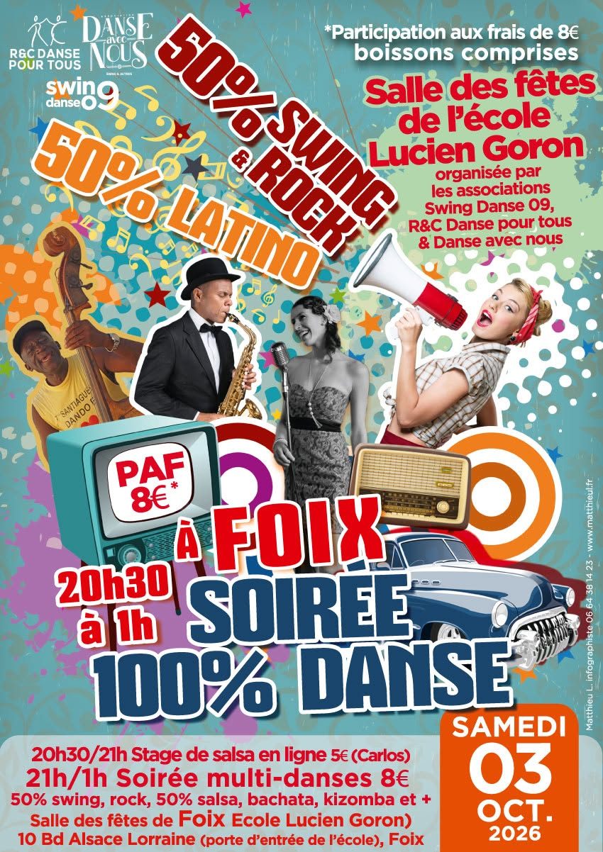 Soirée 100% Danse : 50% Swing et Rock et 50% Latino + initiation à 20h