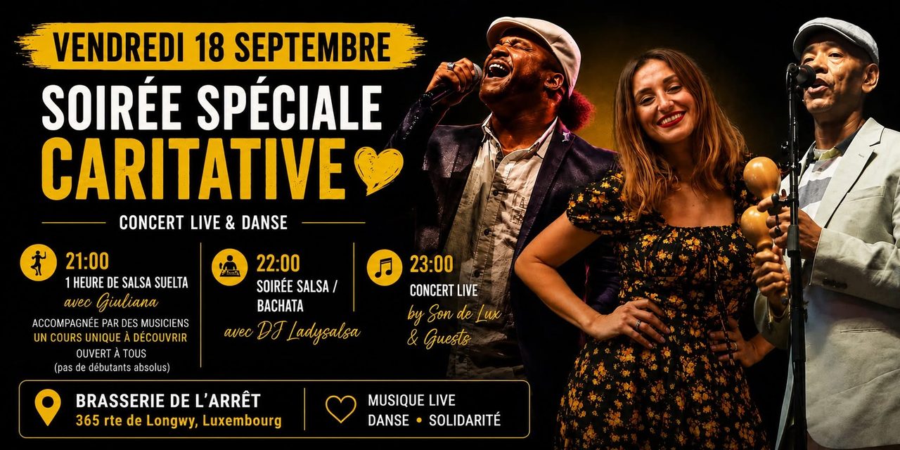 Soirée caritative avec Concert live Son de Lux/ 1h de Salsa suelta by Giuliana avec live musicien