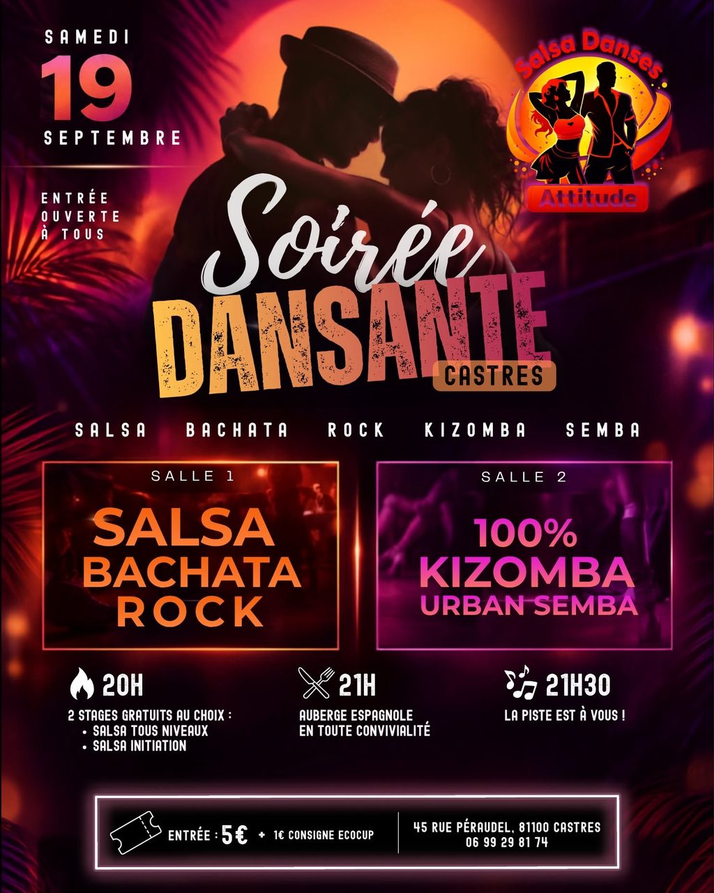Soirée LATINO ROCK KIZOMBA + stages gratuits Salsa