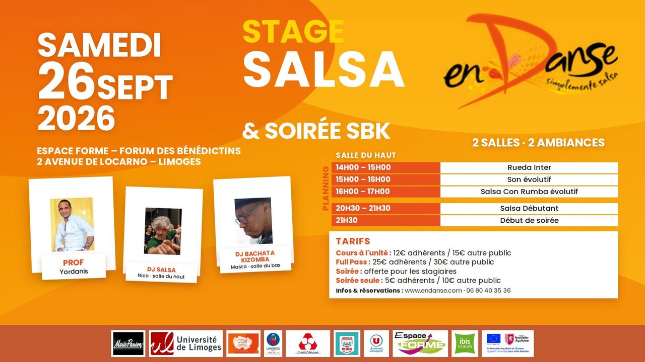 💃 STAGE SALSA + SOIRÉE SBK – LIMOGES 🕺