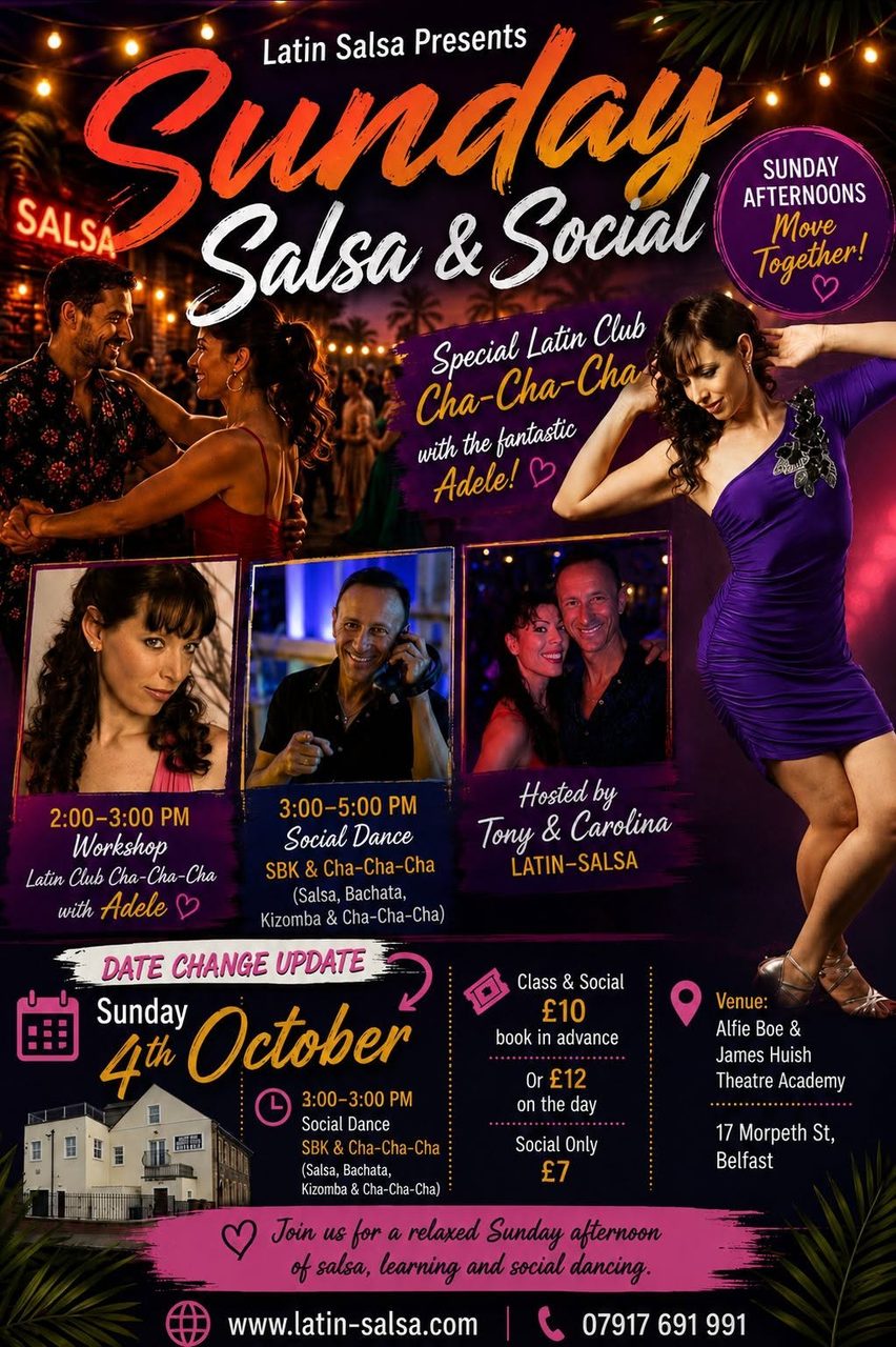 Sunday Salsa & Social 2pm Latin Club Cha cha Workshop with Adele & Social until 5pm