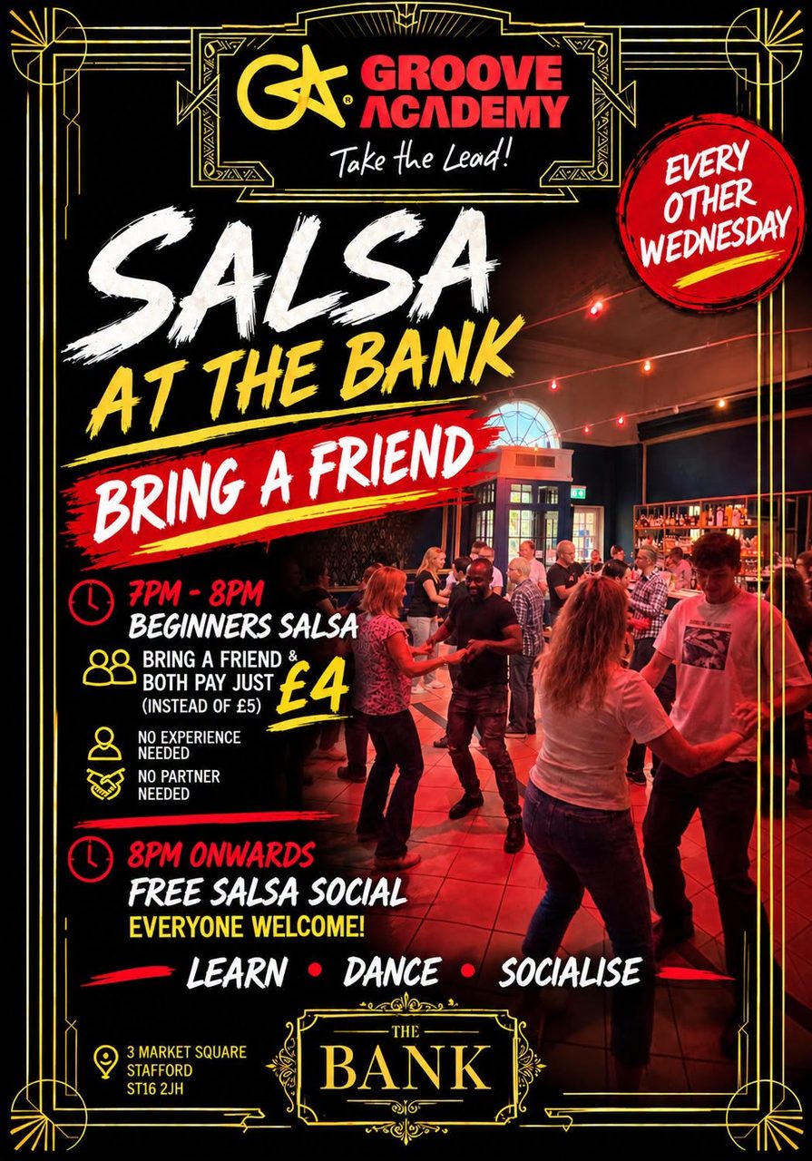 💃 Beginners Salsa at The Bank – Special Guest Teacher – Hazel. Plus FREE social!