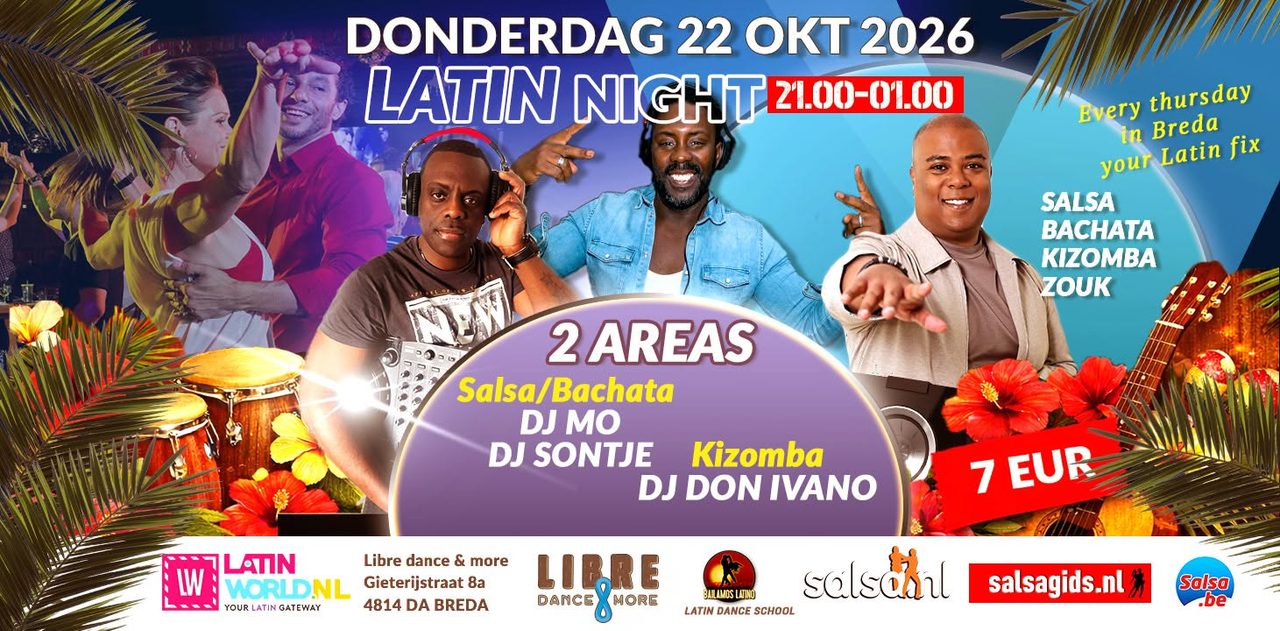 Don 22 OKT 2026 LIBRE LATIN NIGHT | 2 AREAS | 1 SALSA, BACHATA & 1 KIZOMBA ROOM