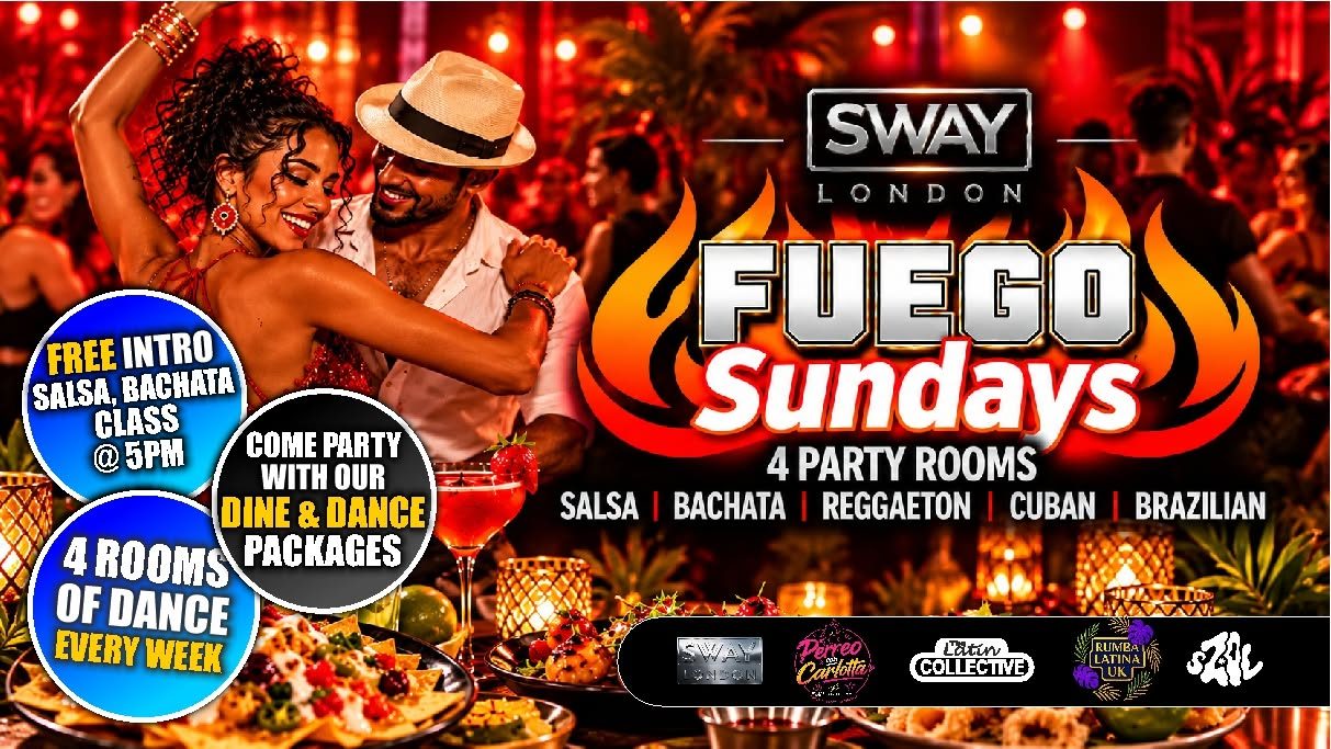FUEGO Sundays MEGACLUB FREE INTRO🎉 Party in 4 Rooms: 🕺 Bachata |🌀 Cuban |🔥 Salsa |💃 Brazilian