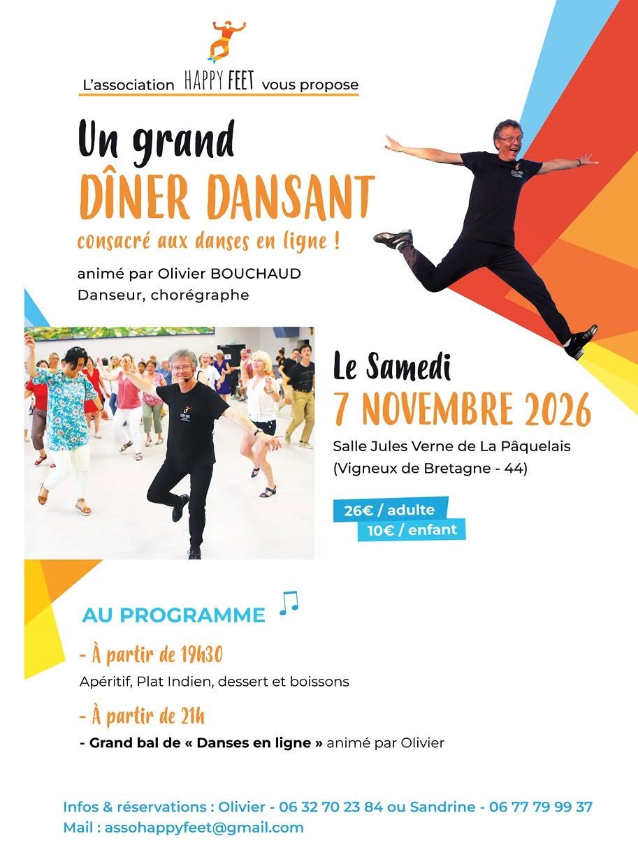 Grand dîner dansant du 07 Novembre 2026 à La Pâquelais organisé par l&rsquo;Association Happy Feet