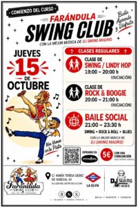 Jueves 15 Octubre en Farándula Swing Club. Baile Social. Swing Rock & Roll y Blues