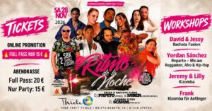 Sa. 28.11.2026 ⭐ RITMO DE LA NOCHE ⭐ SBK -2 FLOORS – 3 DJs – 5 WORKSHOPS & SHOW