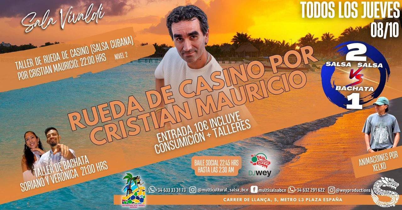 SALA VIVALDI, SALSA VS BACHATA (2VS1), TALLERES DE SALSA CUBANA Y BACHATA+SOCIAL