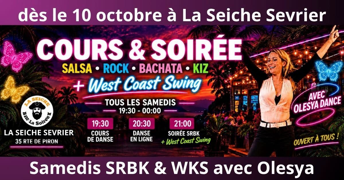 Samedi Salsa, Rock, Bachata, Kizomba + West-Coast Swing avec Olesya