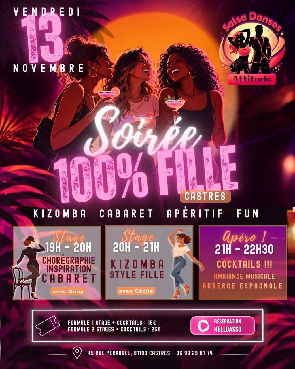 Soirée 100% fille – Stages danse l Cocktails l Auberge espagnole