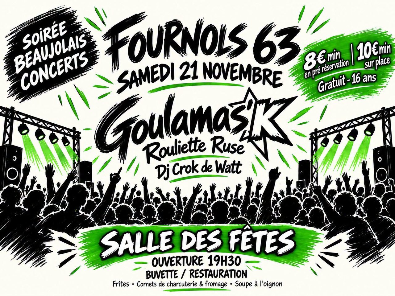 soirée Beaujolais concerts Fournols samedi 21 novembre