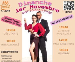 Stages Tango Argentin et Vals avec Solène y Jorge + Milongaronne